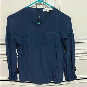 LOFT Women's Navy Blue Lace Detail Top